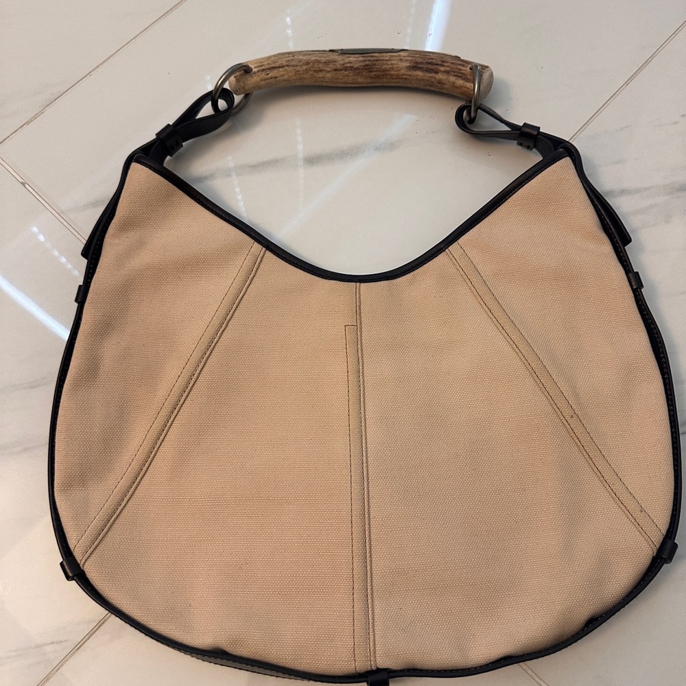 Yves Saint Laurent Tan Tote Bag with Black Trim